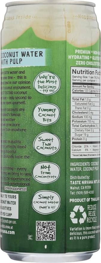 Taste Nirvana Real Coconut Water With Pulp 16.2-Ounce (Pack of 12) ( Value Bulk Multi-pack)