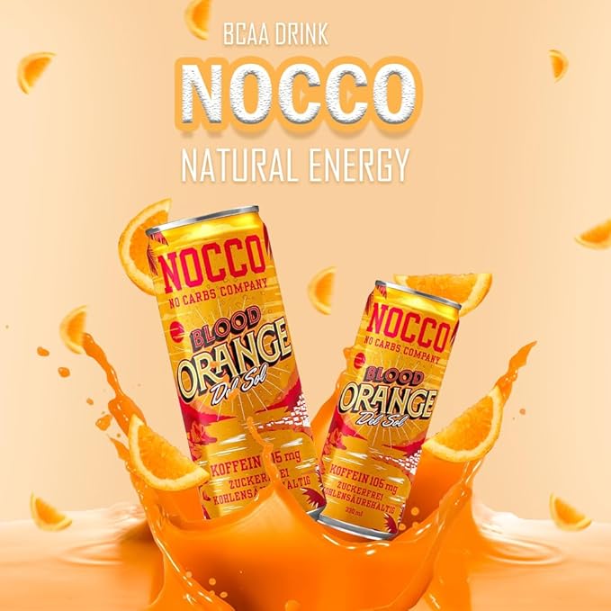 NOCCO BCAA DRINK | Blood Orange Del Sol 330 ml | BCAA | 105 mg caffeine | Energy drink | Buxtrade | Miscellaneous Quantities (24 cans)