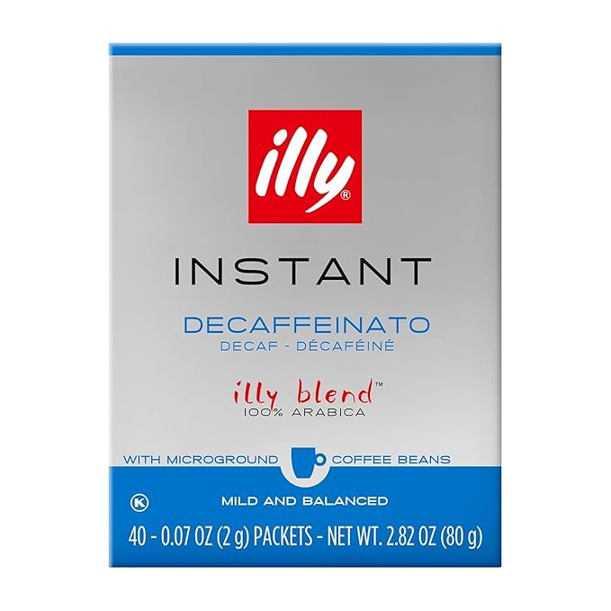 illy Instant Coffee Singles Classico Decaf Medium Roast Caramel &amp Orange Blossom Notes 40 Single-Serve Packets (2g Each) - Premium Arabica Coffee