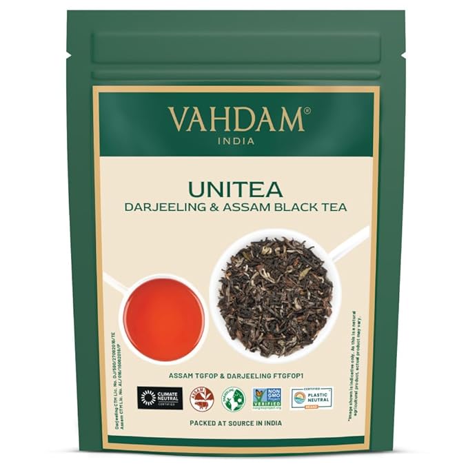 VAHDAM UNITEA Black Tea Leaves +170 Cups12oz | Blend Of Darjeeling &amp Assam Tea | ROBUST &amp FLAVORY Black Loose Leaf | Unblended Single Origin Tea | Vacuum Sealed Pack
