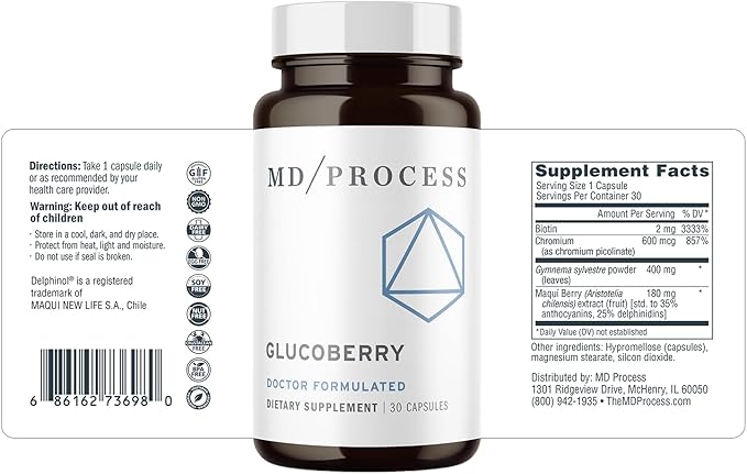 GlucoBerry Maqui Berry Extract with Chromium Picolinate for Blood Health Support - with Biotin and Gymnema Sylvestre - Doctor Formulated - 30 Capsules 3 Pack