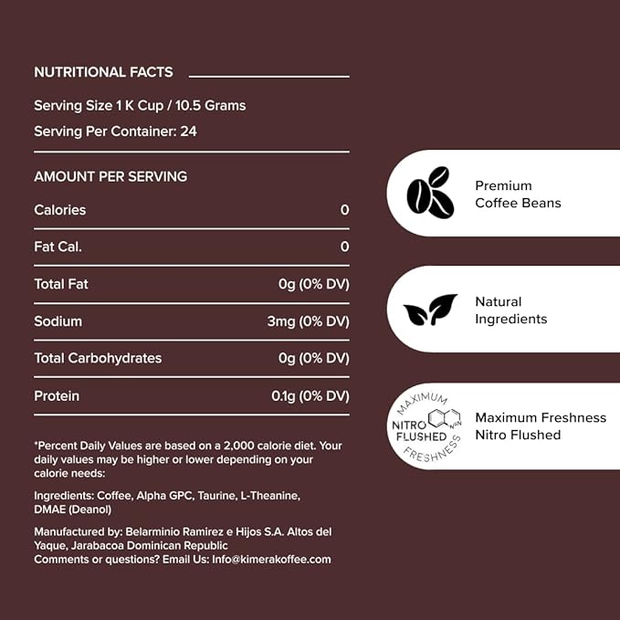 Kimera Koffee Organic Ground Coffee Original Blend Medium Roast infused with Taurine Alpha GPC DMAE and L-theanine