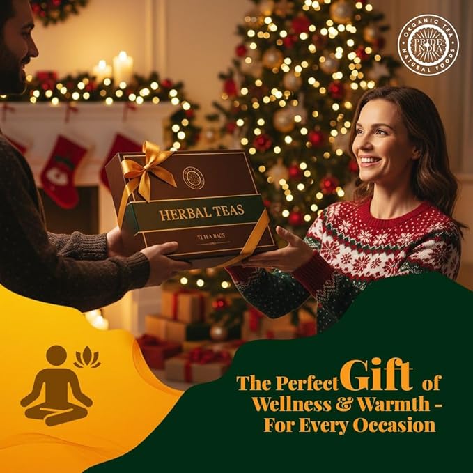 Pride Of India - Natural Herbal Tea Chest - 72 Tea Bags Assorted - Hand packed Best for Gifting Holidays Tea Parties Corporate/Restaurant Use - Healthy Supplemental Teas Beautiful Box &amp Clear