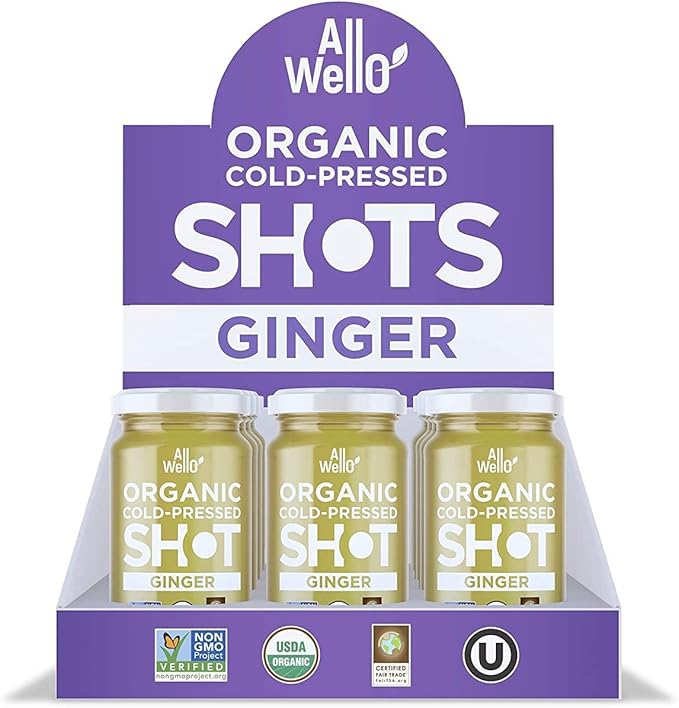 ALLWELLO Cold-Pressed Ginger Shot 60 mL USDA Organic Immune Booster with Natu-RAL | 12 Units per case (12 Pack)