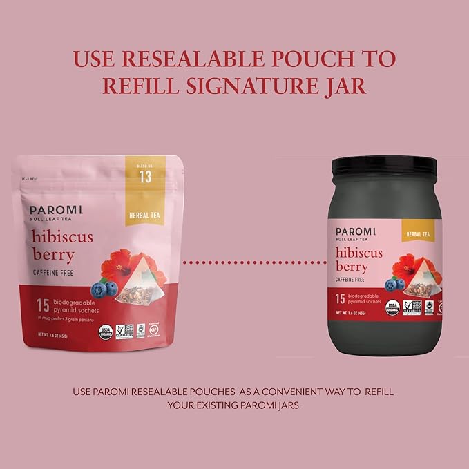 Paromi Hibiscus Berry Organic Herbal Tea Signature Jar 15 Count (Pack of 6)
