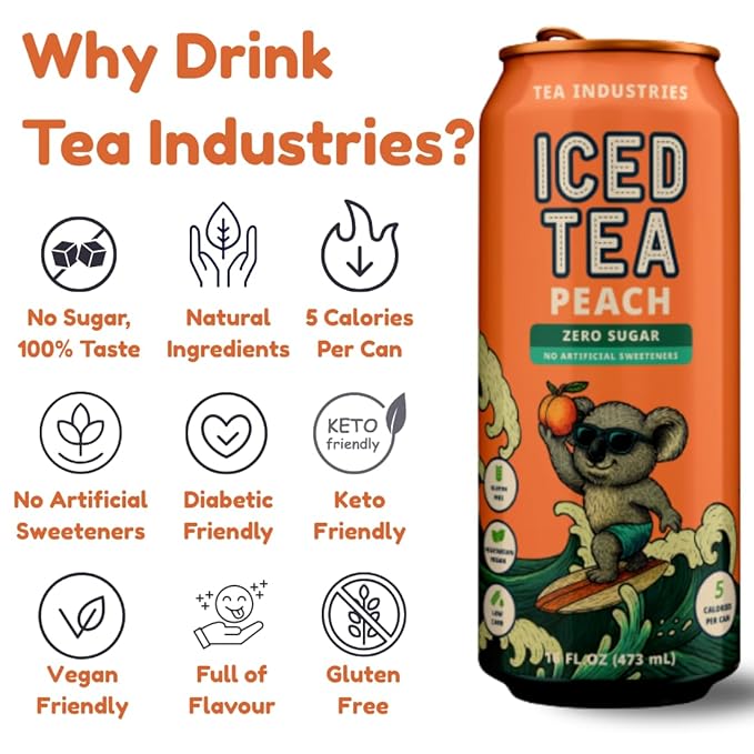 Green Tea with Peach Iced Tea – Sugar Free Low Calorie Antioxidant Drink Fruity Flavor 16oz Cans (12-Pack)