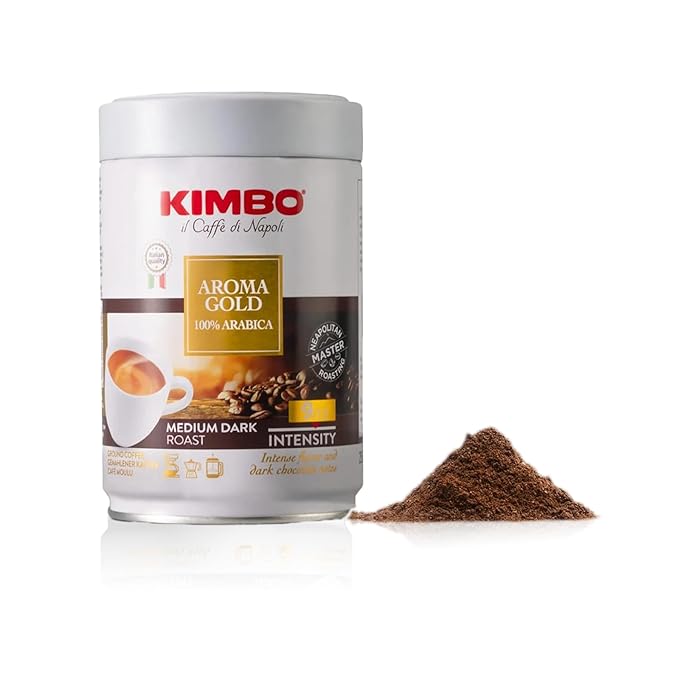 Kimbo Aroma Gold 100% Arabica Ground Coffee | Medium Dark Roast | 9/13 Intensity | Intense Flavor &amp Dark Chocolate Notes | 8.8 oz Can - Pack of 3