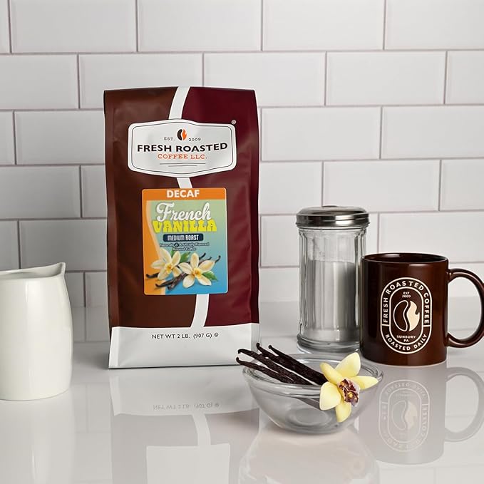Fresh Roasted Coffee Decaf French Vanilla Flavored Coffee 2 lb (32 oz) Medium Roast Kosher Ground