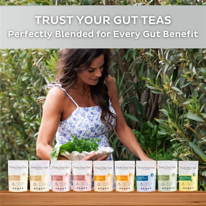Trust Your Gut Organic Herbal Tea Blend – Lemon Balm Holy Basil Dandelion &amp Ginger Root – Supports Healthy Digestion &amp Gut Balance – Poha Berry 30 Bags