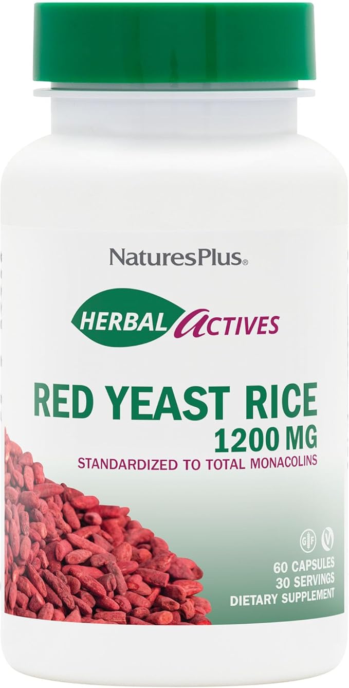 NaturesPlus Herbal Actives Red Yeast Rice 1200 mg - 60 Capsules - Non-GMO Vegan Gluten Free - 30 Servings