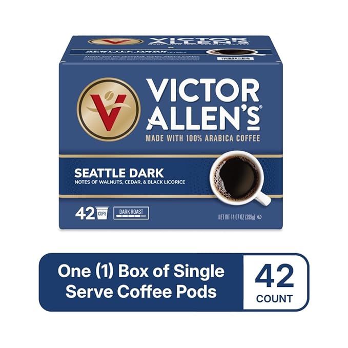Victor Allen's Coffee Seattle Dark Dark Roast 42 Count Single Serve Coffee Pods for Keurig K-Cup Brewers