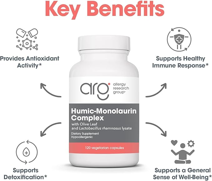 Allergy Research Group Humic-Monolaurin Complex - Immune System Support Humic Acid Supplements with Olive Leaf Vegetarian Capsules - 120 Count