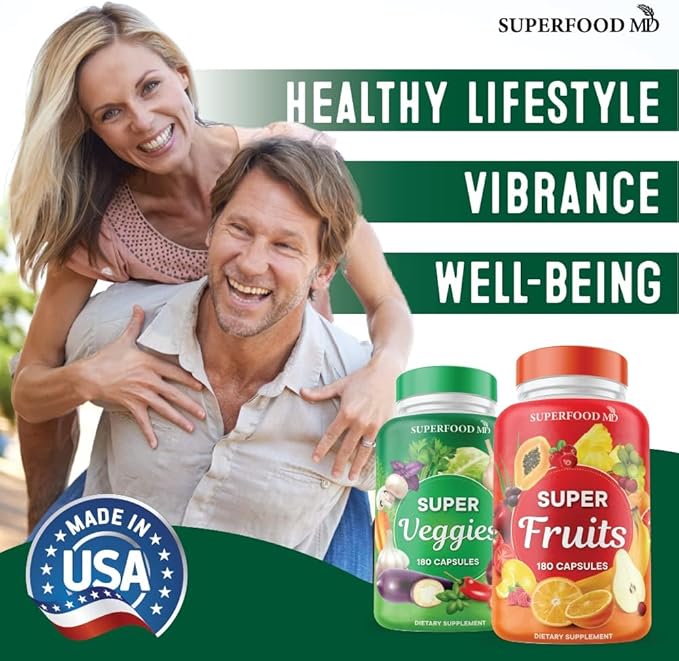 Superfood Fruit and Veggie Supplement - 360 Whole Super Fruit and Vegetable Supplements &amp Vitamin with Beta-Carotene Soy Free- 180 Count (Pack of 2)