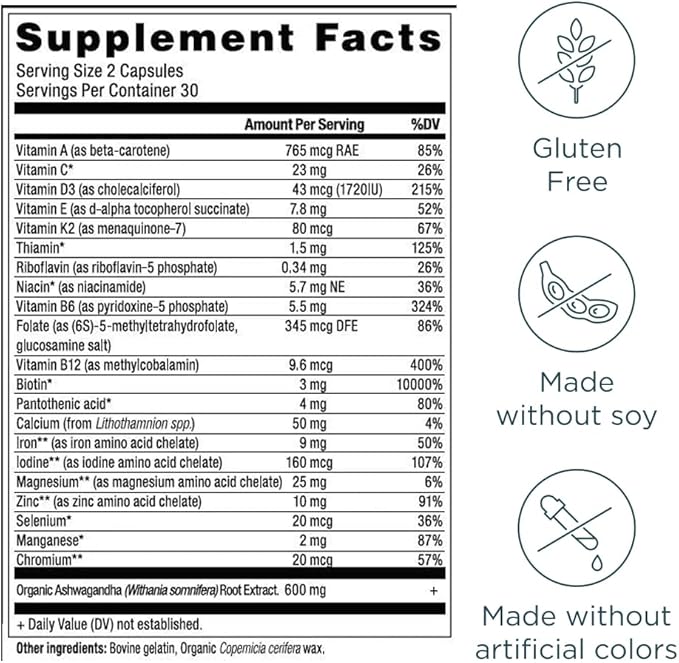 Ancient Nutrition Women’s 50+ Multivitamin with Ashwagandha – Menopause Support for Hot Flashes Sleep Mood Energy &amp Hormonal Balance – 21 Vitamins &amp Minerals – 30 Servings