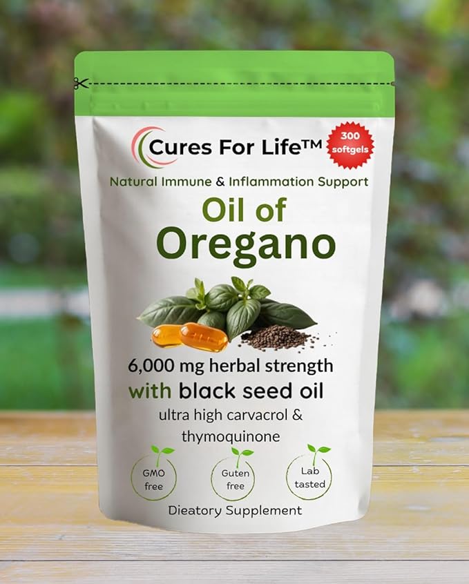 Oil of Oregano Softgels – 6000mg High Potency with 165mg Carvacrol &amp 200mg Black Seed Oil – 2-in-1 Immune Support &amp Digestive Health – 300 Softgels – Oregano Oil Capsules Supplement
