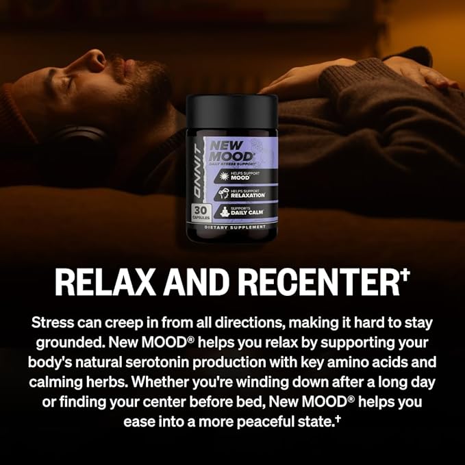 ONNIT New Mood Daily Stress Support Capsules IGEN Non-GMO Tested Sleep and Mood Support Supplement for Men and Women Daily Stress Management Capsules 60 Count