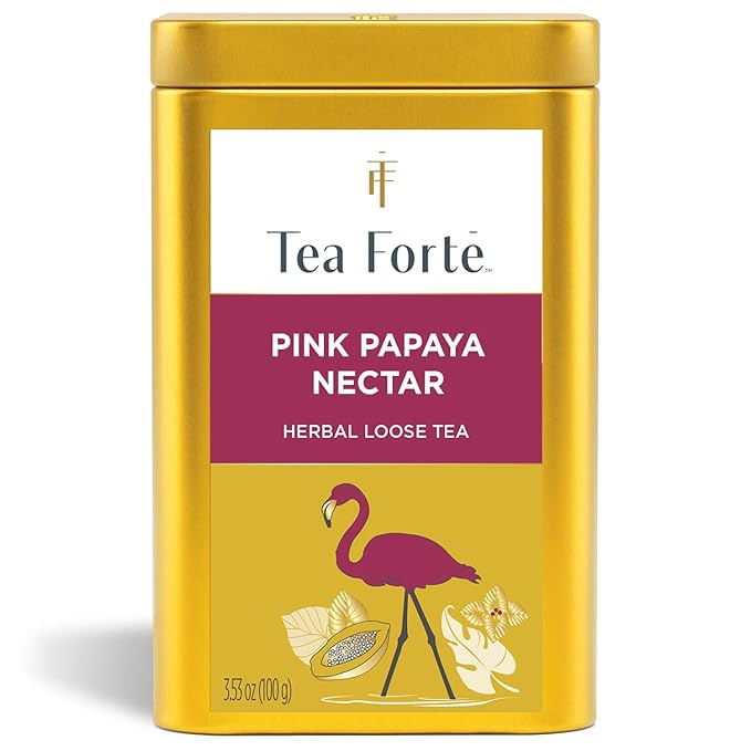 Tea Forte Pink Papaya Nectar Premium Loose Leaf Caffeine-Free Herbal Tea Blend Canister Makes 35-50 Cups