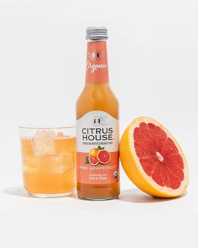 Citrus House Organic Sparkling Juice Pink Grapefruit Modern Italian Soda No Added Sugar No Preservatives 9.3 Fl Oz Glass Bottle (Pack of 12)