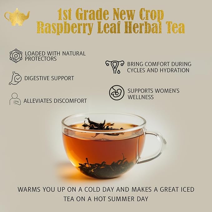 Raspberry Leaf Tea Loose Leaf Herbal Tea – Supports Pregnancy &amp Labor Prep Natural Menstrual Pain Relief – Women's Health – 4.4 oz Resealable Bag (Makes 50 Cups) – The Elegant Elephant