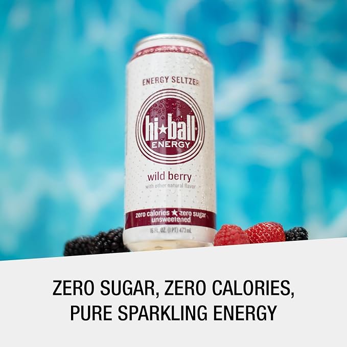 Hiball Clean Energy Drink - Wild Berry - Zero SugarZero Calorie Sparkling Water with 160mg Organic Caffeine50mg Organic Ginseng50mg-Organic Guarana and B Vitamins - 16 fl oz(Pack of 16)