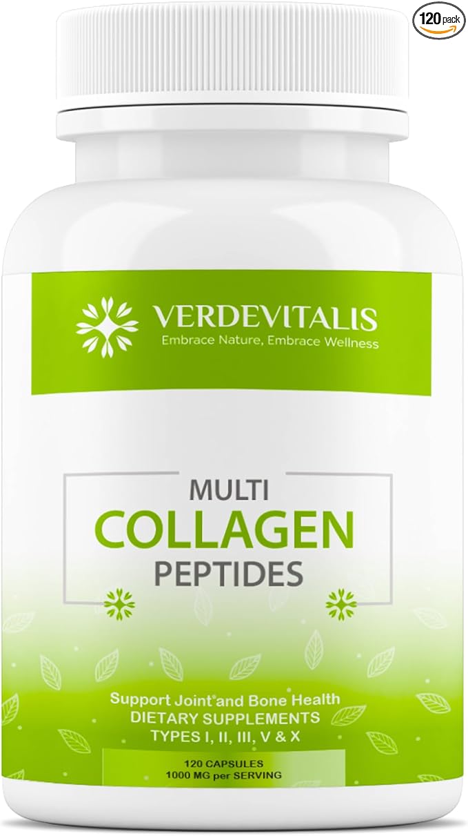 Multi Collagen Peptides Capsules -Non-GMO&ampGluten Free Type I II III V X Hydrolyzed Collagen Supplements with Vitamin C - Supports Healthy Hair Skin Nails &amp Joints - 120 CPS