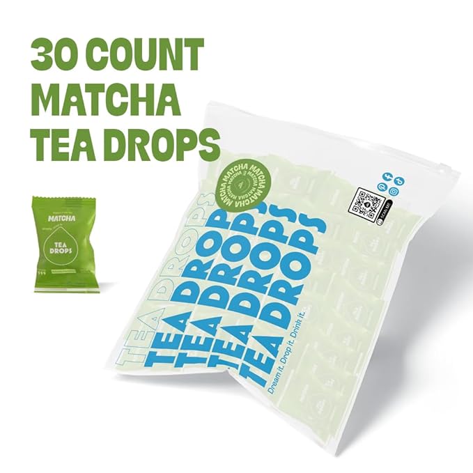 Tea Drops 30 Bulk Pack Organic Matcha Bagless Tea - Loose Leaf Lightly Sweetened On-The-Go. Plastic-Free - Iced or Hot