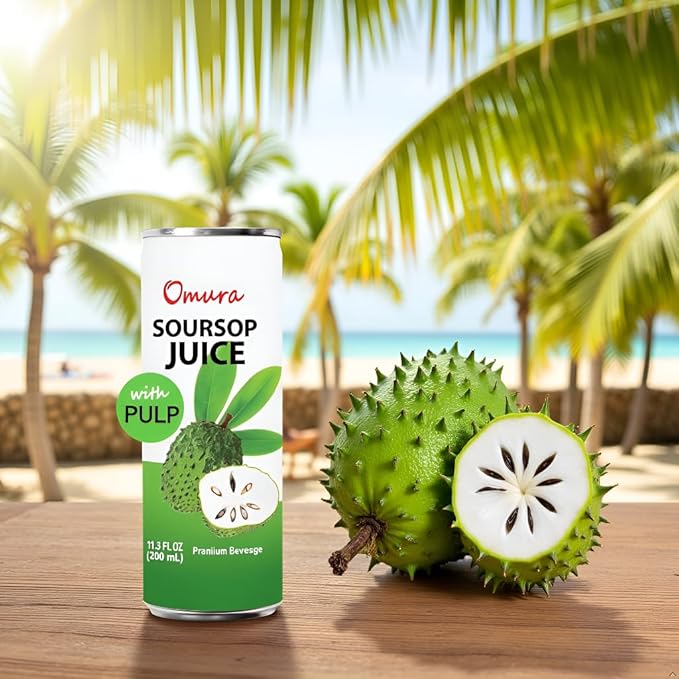 Omura Soursop Juice Drink with Pulp 11.3 Fl Oz (12-Pack) | Refreshing Tropical Fruit Beverage | Graviola Guanabana Juice