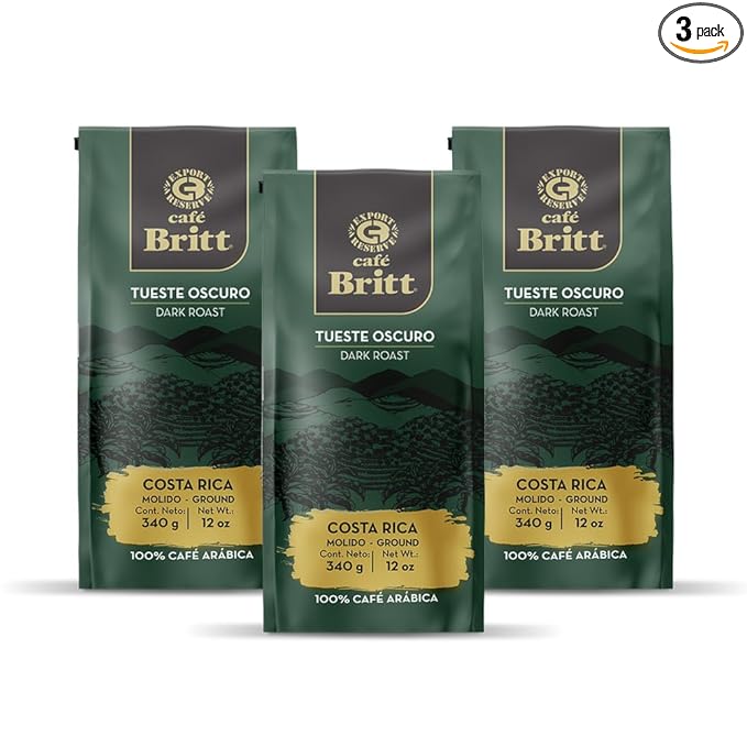 Café Britt® - Costa Rican Dark Roast Coffee (12 oz.) (3-Pack) - Ground Arabica Coffee Kosher Gluten Free 100% Gourmet &amp Dark Roast