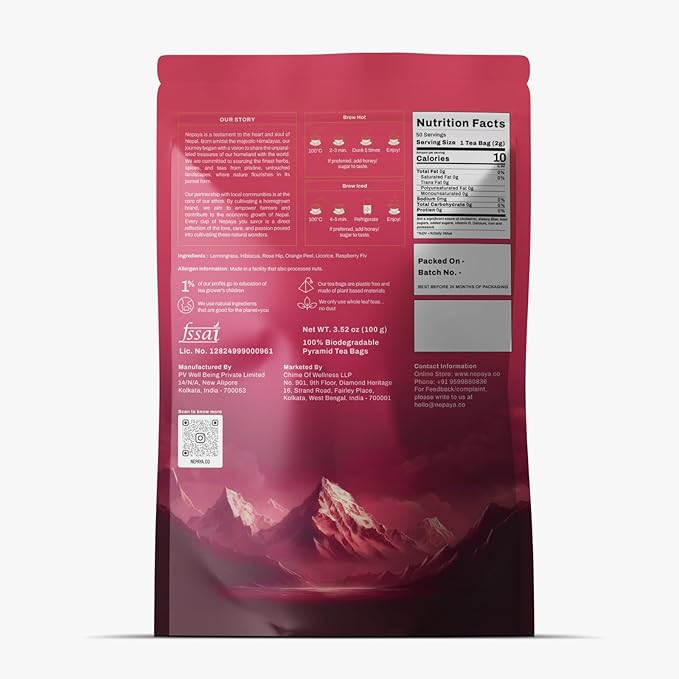 Hibiscus Raspberry Herbal Tea Bags Caffeine Free Pyramid Tea Bags Fruity Berry Blend with Rosehip Lemongrass &amp Orange Peel Hot or Ice Tea 50 Biodegradable Bags