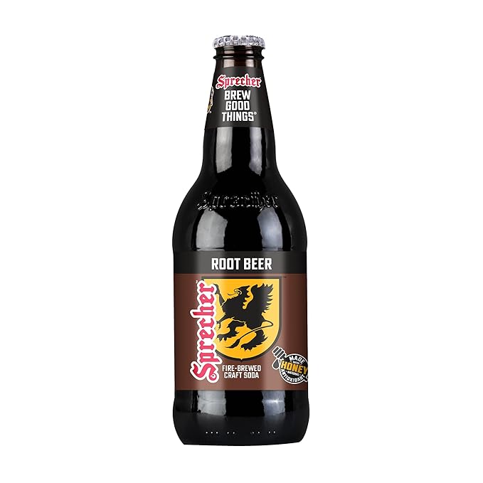 Sprecher Root Beer in 16 fl oz Glass Bottles (24 Pack) Fire Brewed Root Beer Soda with Real Honey Naturally Flavored Craft Soda Caffeine Free Gluten Free Soft Drink
