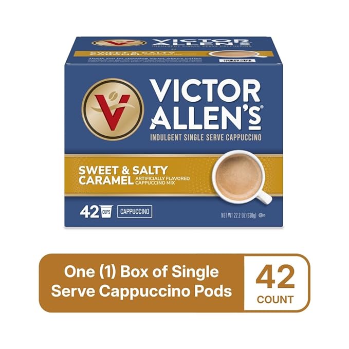Victor Allen's Coffee Sweet and Salty Caramel Flavored Cappuccino MixServe K-Cup Pods for Keurig K-Cup Brewers Brewers (Packaging May Vary)42 Count (Pack of 2)