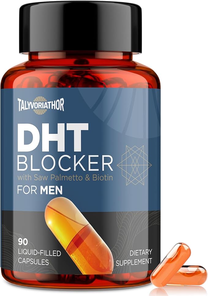 DHT Blocker for Men with Saw Palmetto &amp Biotin Hair Growth Formula in Liquid-Filled Capsules Hair Loss Supplements Hair Regrowth Vitamins Proprietary Herbal Blends - 90 Capsules