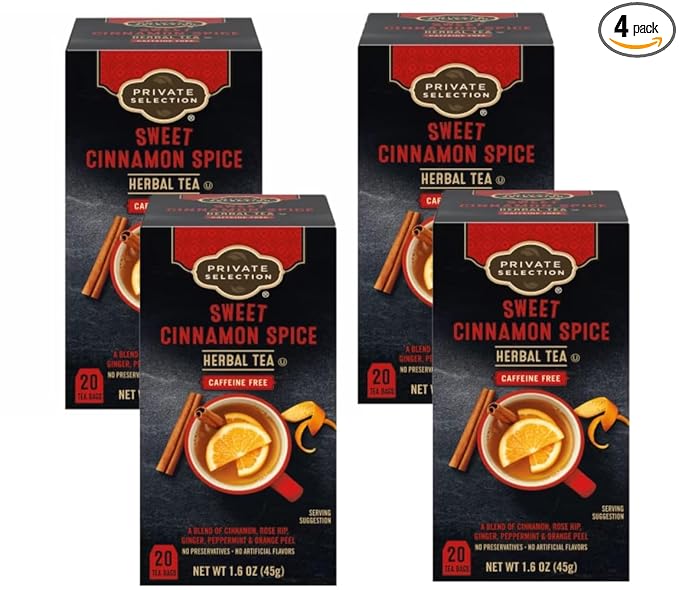 Herbal Tea Private Selection Sweet Cinnamon Spice Caffeine Free 20 bags (Pack of 4)