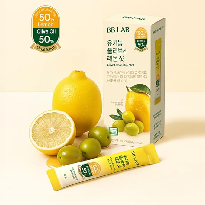 BB LAB Organic Olive &amp Lemon Dual Shot 50:50 Ratio Cold-Pressed Extra Virgin Olive Oil &amp NFC Lemon Juice 16g*10 Sticks