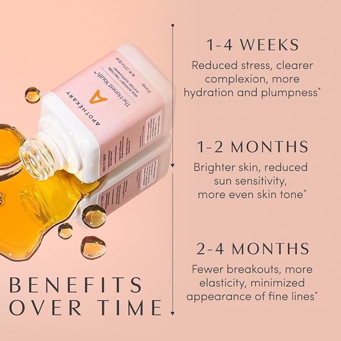 Apothékary The Honest Youth Collagen &amp Skin Support Herbal Liquid Drops Promotes Healthy Radiant Skin with Reishi and Tremella Mushroom Vegan Gluten-Free 1 Fl oz 30 Servings