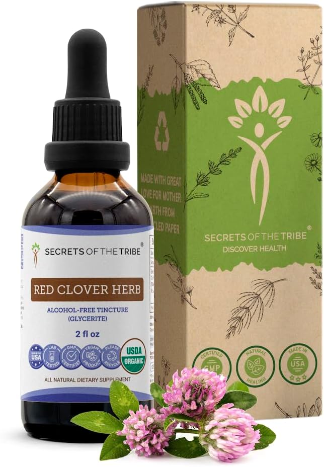 Red Clover Herb USDA Organic Tincture | Alcohol-FREE Extract High-Potency Herbal Drops | Made from 100% Certified Organic Red Clover Herb (Trifolium Pratense) Dried Leaf and Flower 2 oz