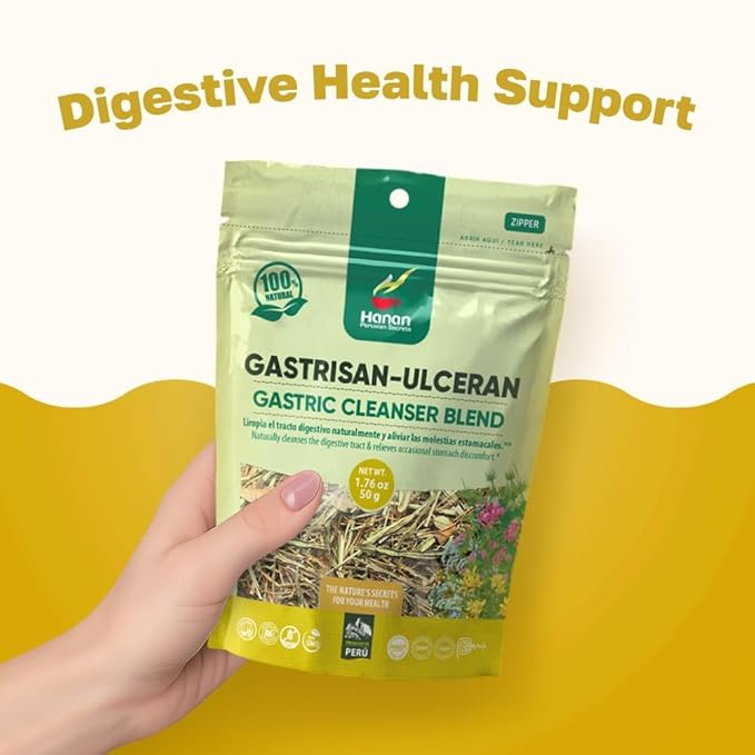 Hanan Peruvian Secrets Gastrisan-Ulceran Herbal Tea | 100% Natural Gastric Cleanser | 1.76oz / 50g Loose Leaf Bag | Naturally Cleanses Digestive Tract and Relieves Stomach Discomfort - 6 Pack