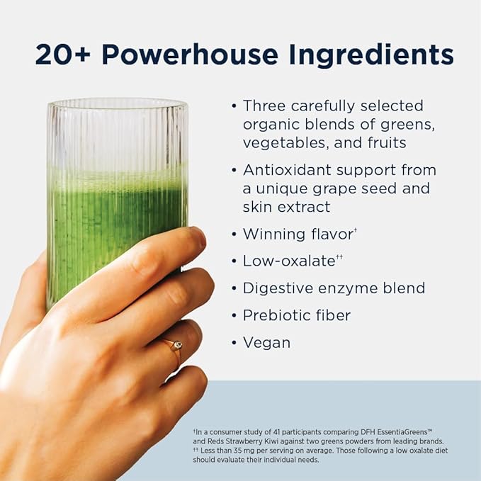 Designs for Health EssentiaGreens and Reds (Strawberry Kiwi 30 Servings) Vegan Superfood Powder with Spirulina Kale Apple &amp More for Daily Nutrition and Digestive Health