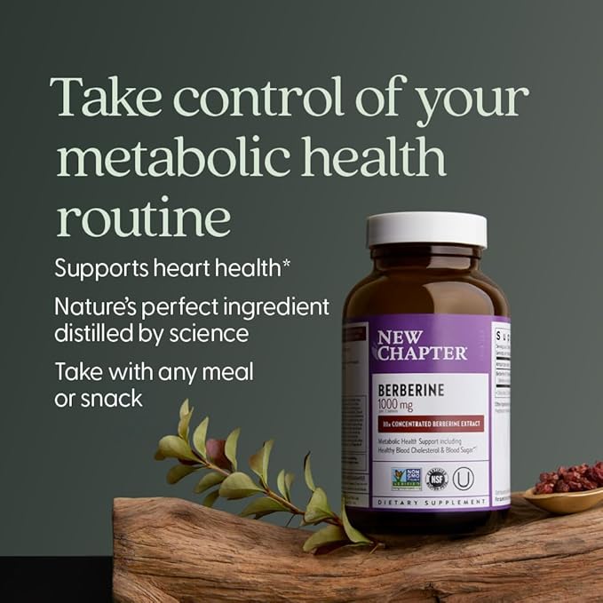 New Chapter Berberine Supplement - Super-Potent Berberine 1000 mg 30x Concentrated Indian Barberry Extract to Support Metabolic Health + Heart Health + Glucose Support Vegan Gluten Free 60 Count