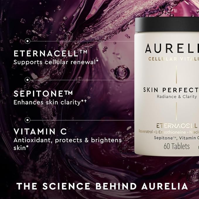 AURELIA Skin Perfection | Advanced Cellular Anti-Aging Supplement | Enhance Skin Clarity &amp Tone | with Zinc Resveratrol Niacinamide Ergothioneine &amp Vitamin C