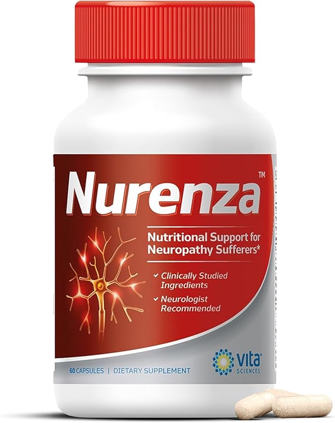 Vita Sciences Nurenza Neuropathy Relief Supplement 40x Strength Natural R-ALA Form for Nerve Health Fast Repair w/ Vitamins Antioxidants Revitalizing Feet Hands Legs and Toes. 60 Ct. - Pack of 6