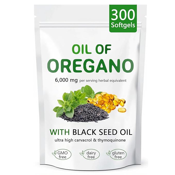 Oil of Oregano with Black Seed Oil 2 in 1 Organic Oregano Capsules for Immune Support &amp Overall Wellness Non-GMO Gluten Free 300 Softgel