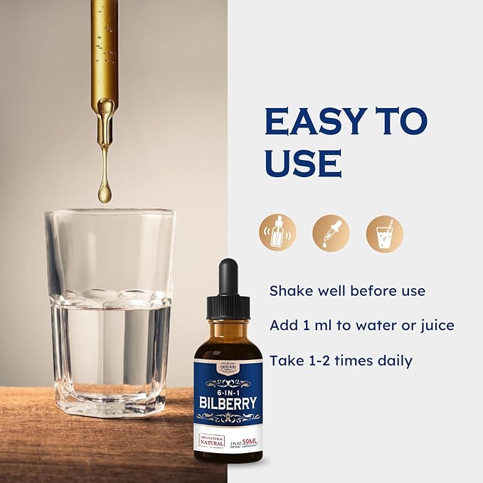 Bilberry Extract Supplement for Eye Health 6-in-1 Herbal Formula Liquid Drops to Support Eye Strain Dry Eyes and Vision Health Blend with Lutein Zeaxanthin &amp Eyebright Herb. 2oz