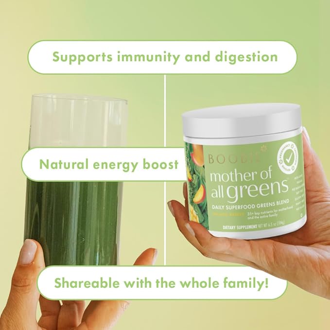 Boobie Mother of All Greens | Your New Family Ritual Daily Super Greens Powder with 35+ Essential Nutrients for Moms &amp Families | Vegan Gluten Free &amp Sugar Free | Mango Flavor 60 svgs
