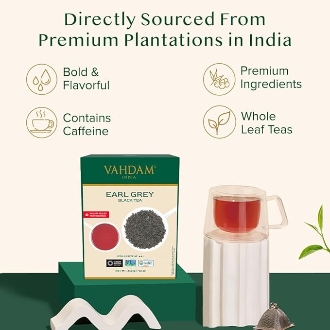 VAHDAM Earl Grey Tea Loose Leaf 170+ Cups (340g/12oz) Citrusy &amp Delicious Black Tea blended with 100% Natural Oil of Bergamot | Brew Hot/Iced Tea