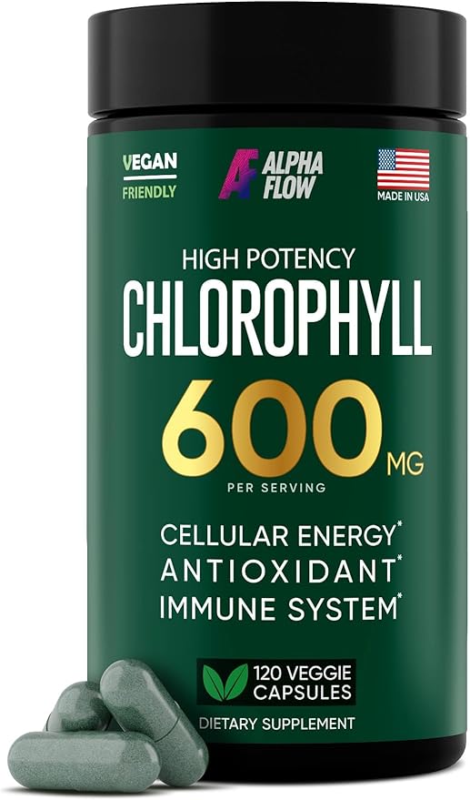 Chlorophyll Capsules 600 mg - Natural Chlorophyll Pills for Women &amp Men - Highly BioAvailable Chlorophyll Supplement for Energy Immunity Skin + Internal Deodorant