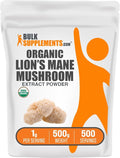 BulkSupplements.com Organic Lion's Mane Mushroom Extract Powder - Mushroom Supplement Brain Supplement for Memory and Focus Support - Vegan 1g per Serving 500g (1.1 lbs) (Pack of 1)