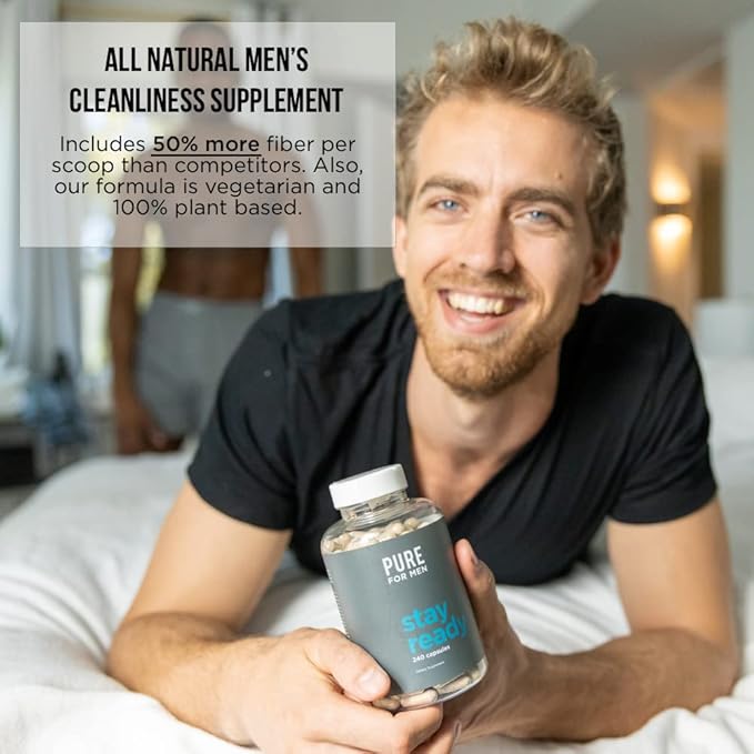 Pure for Men Original Cleanliness Stay Ready Fiber Supplement Powder | Helps Promote Digestive Regularity | Psyllium Husk Aloe Vera Chia Seeds Flaxseeds | Proprietary Formula | 180 gm Vegan Blend