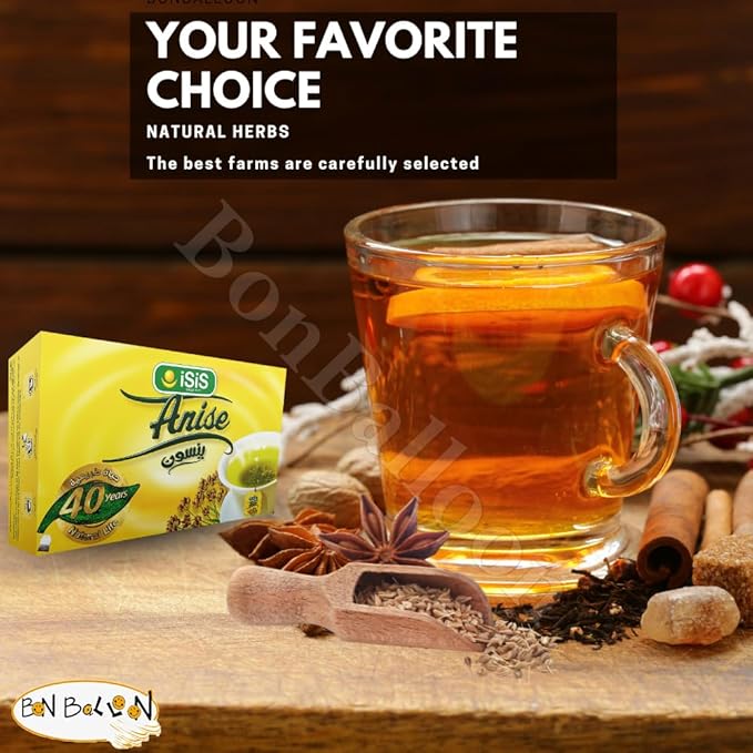 BonBalloon Isis Herbal Anise Tea 100 Bags No Caffeine No Artificial Flavors No Artificial Coloring Non GMO Halal Kosher 2g Bags Egyptian Anise