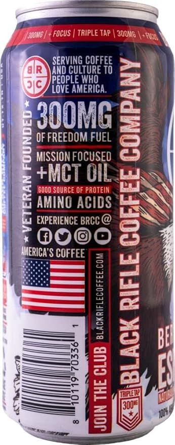 Black Coffee RTD - Triple Shot 300mg Caffeine Ready-to-Drink Energy Pre-Workout - Compatible with Black Rifle Coffee Company's Quality - Berry Mocha 15oz Cans (Pack of 12)